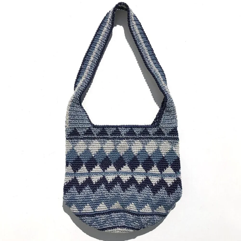 crochet hobo bag bucket bag boho shoulder bag navy blue gray purse festival